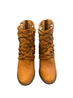 Free People Women's Carrera Leather Tan Strappy Zip Ankle Boots $198 EU 38 US 8 thumbnail 4