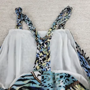 Ocean Blue Racerback Coverup Dress L Animal Print Tiger Stripe Braided Neck Boho thumbnail 12
