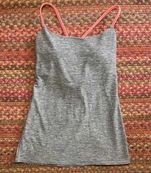 Lululemon Dancing Warrior Gray Strappy Yoga Tank Hot Pink Detail thumbnail 3
