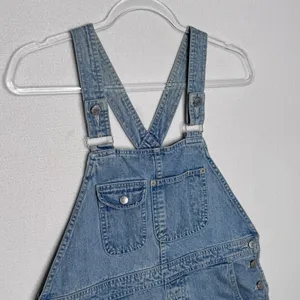 1990s Gap Denim Shortalls Overalls Light Wash Blue Made In Hong Kong Cotton M thumbnail 7