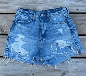 American Eagle Jean‎ Shorts Mom Short Blue Distressed Cut Offs Size 2 thumbnail 1