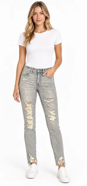 American Eagle Ne(x)t Level Stretch Distressed Skinny Jeans light wash Size 6 thumbnail 1
