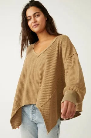 We The Free Tops Free People Women's We The Free Coraline Thermal Camel Tan‎ XS thumbnail 1