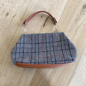 Plaid Handbag in Brown Faux Leather and Grey thumbnail 5