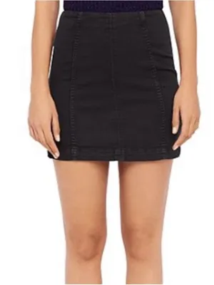 Free People Black Denim Mini Skirt - Women's Classic A-Line thumbnail 1