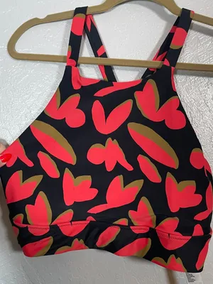 Prana Women XL Black Red Rose Fire Indo Disco Marine Street Swim Bikini Top thumbnail 2