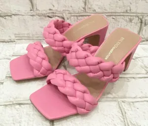 BCBGeneration Pink “Finaa” Slide Chunky Braided Woven Strap Heel Sandal Size 7 thumbnail 2