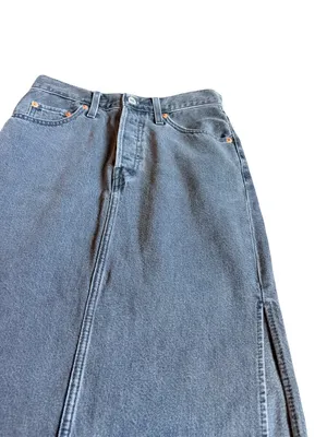 Levi's Grey Denim A Line Maxi Skirt High Slit Five Pocket Size 24 Women's NWT thumbnail 7