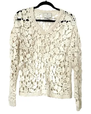 Express Tricot Vintage Crochet Long Sleeve Cotton Blend Top Womens Large Boho thumbnail 1