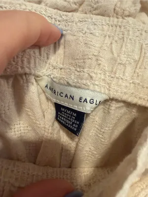 Cream Drawstring Diamond pattern American‎ Eagle Shorts thumbnail 3