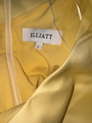 NEW Elliatt Marissa One-Shoulder Asymmetric Hem Duchess Satin Yellow Gown Sz L thumbnail 7