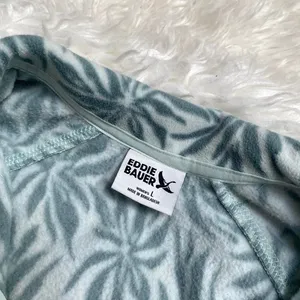 Eddie Bauer Sage Green Blue Leaf Print Soft Fleece Quarter Zip Pullover Outdoor thumbnail 5