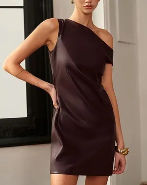 Commense Asymmetrical Cold-Shoulder PU Leather Dress size L thumbnail 1