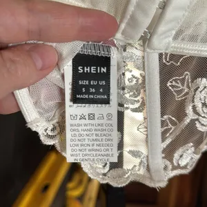 SHEIN White Lace Floral Corset Bustier Strapless Top Size Small Sheer Boned thumbnail 12