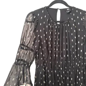 DKNY Metallic Chiffon Mini‎ Dress Black Gold Sz 6 thumbnail 4