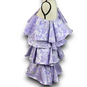 ASOS LUXE Ruffle One Shoulder Jacquard Mini Dress Purple Silver 6 Runs Small thumbnail 4