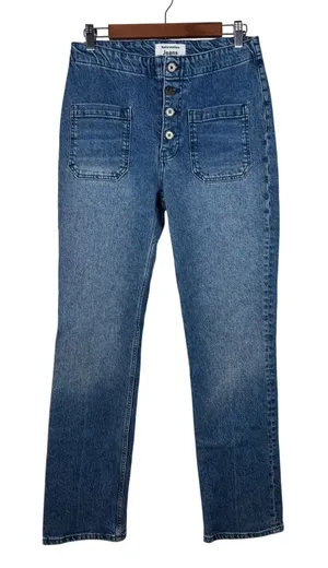 Reformation Jeans Size 29 Inari Blue High Rise Patch Pocket Button Fly Straight thumbnail 1