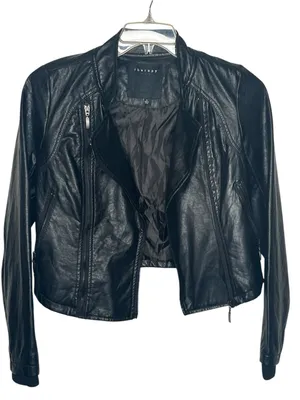 Therapy Black Faux Leather Moto Jacket Sz S Zippers thumbnail 1