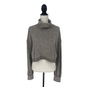 Free People BK Thermal Turtleneck Cropped Top Wine Red White‎ L thumbnail 2