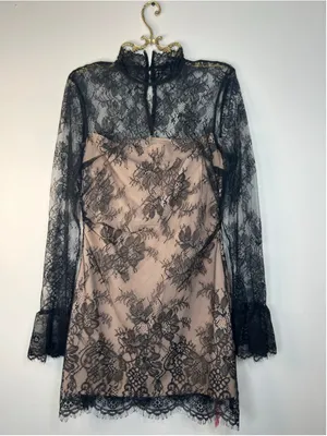 Cider Black Lace Stand Collar Long Sleeve Straight Mini Dress Size 10 thumbnail 12