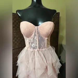 NEW Faeriesty Pink Lace Bodice Contrast Layered Mesh Hem Prom Dress Size Medium thumbnail 5