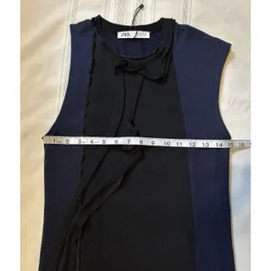 Zara Knit Asymmetrical Combination Color Block Midi Dress Black/Navy Blue Sz S thumbnail 9
