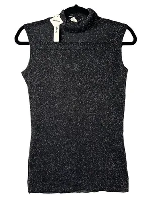 Akalnny Top Womens‎ Large Black Sleeveless Glitter Mesh Slim Fit Tank Party NEW thumbnail 1