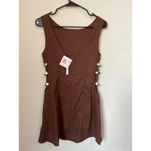 New Paper Hearts Brown Mini Dress Beaded Side Detail Size XS thumbnail 4