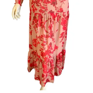 Sam Edelman Red & Tan Floral Print Chiffon Maxi Dress Nwt (6) thumbnail 9