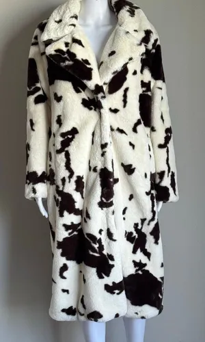 Stoosh Cow Print Faux Fur Coat Dark Brown Crème NWOT thumbnail 1