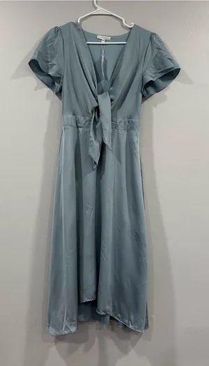 Baltic Born Poppy Satin Midi Dress Light Blue Medium M NWD thumbnail 1