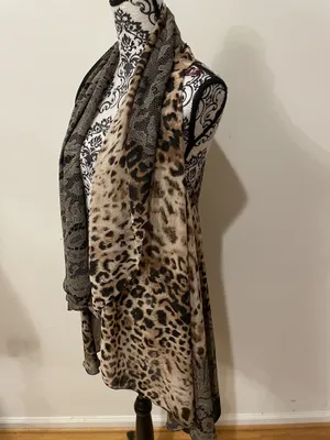 George Leopard & Lace Print Sheer Vest Wrap One Size thumbnail 3
