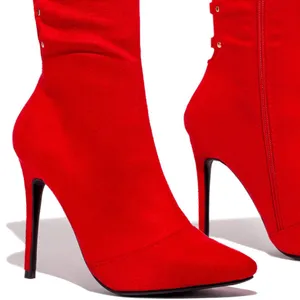 Forever Link New Red Stretchy Over The Knee Thigh High Boot Gold Studded Stiletto High Heel thumbnail 8