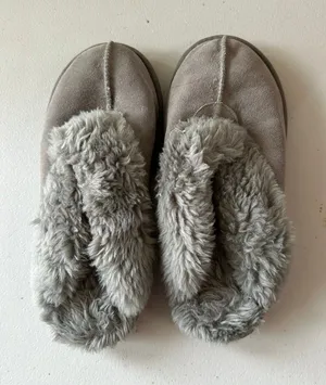 Sox-Tab Women's Gray Fluffy Faux Shearling Genuine Suede Slippers Clogs 9 thumbnail 1