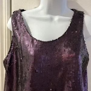 NWT DKNY Sequin Tank Top Womens Regal Purple Split Back P1JA6KDQ‎ Size S thumbnail 4