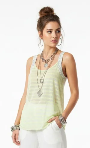 We The Free People Ivory & Green Stripes & Floral Print Tank Top S thumbnail 1