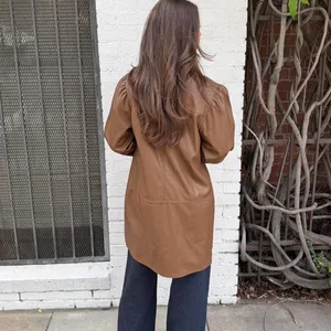 7 For All Mankind brown faux leather balloon sleeve button up front coat M #preppy #oldmoney #professor #minimalist thumbnail 5