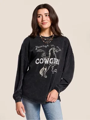 Ariat Black Mineral‎ Washed Cowgirl Era Long Sleeve Oversized Tee Shirt Size M thumbnail 2