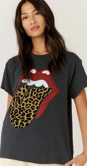 Daydreamer Rolling‎ Stones Flocked Leopard Tongue Tour Tee Gray Size Small thumbnail 1