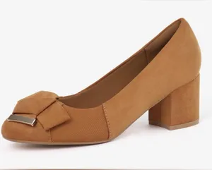 Benassal Women's Tan Block Heel Pumps with Bow and Metal Accent Size 8.5 thumbnail 1