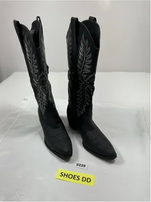 Womans Excellent Pullon Knee High Cowgirl Boots Size 12 Gray Embroidered thumbnail 2