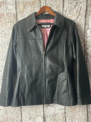 Wilson’s Leather Vtg Y2K Classic Black Leather grunge retro moto Zip-Front Jacket L thumbnail 1