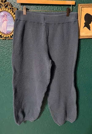 Free People Beach Hailee Sweater Pants Medium Teal Blue Waffle Knit Cropped Cuff thumbnail 1