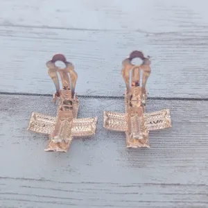 Vintage Clip On Earrings Warm Gold Tone Crossover Statement Large thumbnail 6