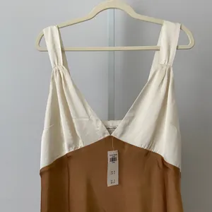 Abercrombie Satin Ethereal Clean Minimalist Colorblock Slip Dress XL Brown White thumbnail 2