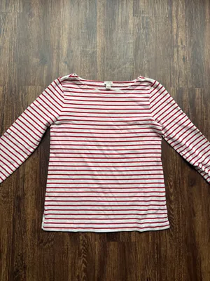 J Crew Women’s Red and White Striped Boatneck Nautical Long Sleeve Cotton Tee- S thumbnail 2