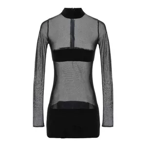 MONOT Contrasting Bands Mini Dress in Black 2 New Womens Sheer Panel Long Sleeve thumbnail 9