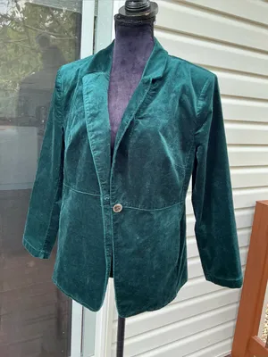 Women's Velvet Single-Button Blazer Jacket - Deep Teal Green thumbnail 1