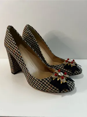 J.Crew Collection Lena Jeweled Tweed Chunky Heel Pumps Made in Italy thumbnail 2