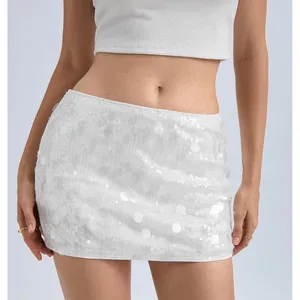 NWT MakeMeChic Womens White Sequin Mini Skirt Low Rise Y2K Micro‎ Skort Small thumbnail 2